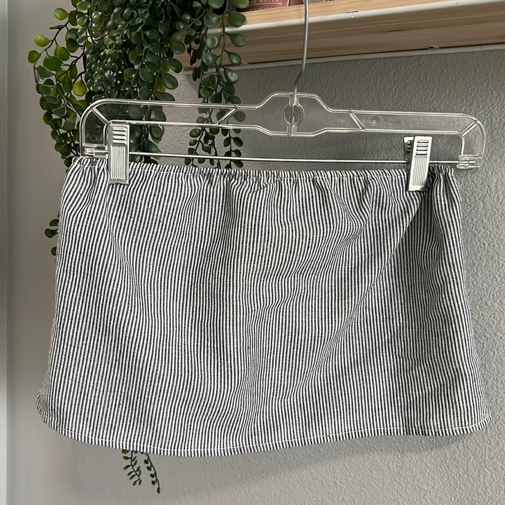 Brandy Melville Blue White Strapless Tube Crop Top